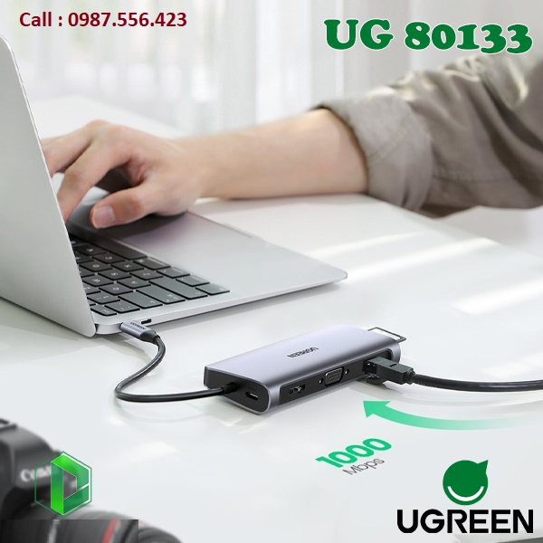 Cáp chuyển đổi đa năng  USB Type C 10 in 1 chính hãng Ugreen model UG-80133